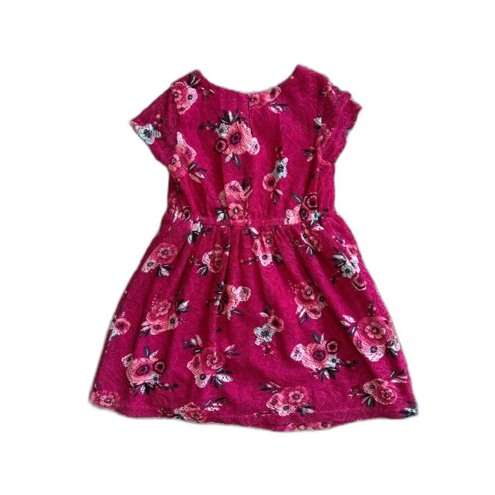 Gymboree Girls Magenta Pink Lace Floral Dress Short Sleeve Holiday Party Size 7